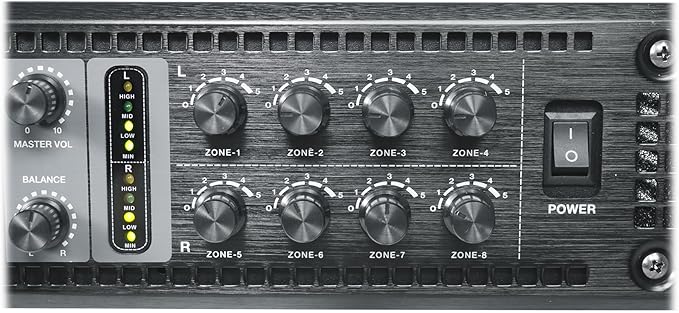 Rockville PRE-70V 8-Zone Stereo Preamp Mixer with Bluetooth, USB/SD/FM, Mic Inputs, Chime, Bass/Treble Control, for 70V Audio Systems