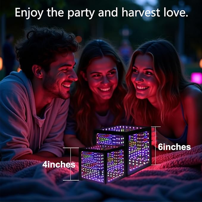 Heepulor Infinity Hyper Cube LED Table Lamp, Color-Changing Music-Sync APP-Controlled Ambient Light for Gaming, Party, Home (Small 4Inchs)