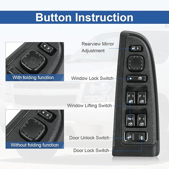 DICMIC Front Driver Side Master Power Window Switch and Door Lock & Black Bezel Assembly Compatible with 2003-2007 Chevrolet, GMC, Cadillac Select Model Replace# 15883323, 901-075, DWS-220