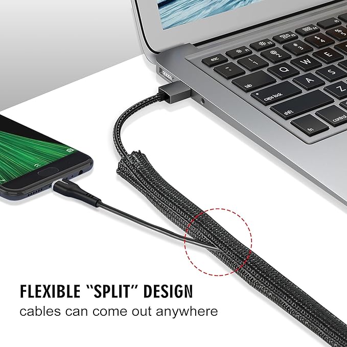 Moxita 25ft - 3/4 inch Cord Protector Cable Sleeve Split Wire Loom Tubing for Power Cord Audio USB Cable, Wire Cover Cable Management Sleeve for TV Computer, Cord Protectors from Pets Chewing, Black