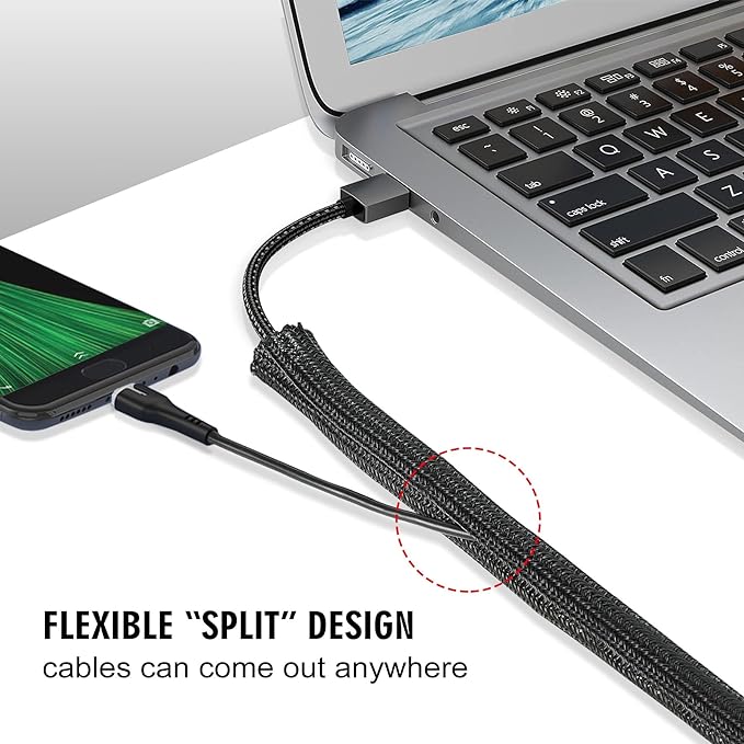 Moxita 10ft - 3/8 inch Cord Protector Cable Sleeve Split Wire Loom Tubing for Power Cord Audio USB Cable, Cord Sleeve Cable Management for TV Computer, Cord Protectors from Pets Chewing, Black
