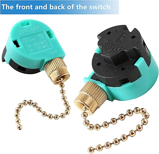 ZE-268S6 Ceiling Fan Switch, 3 Speed 4 Wire Pull Chain Switch Control Switch Compatible with Hunter Ceiling Fans, Wall Lamps (2 Pack, Brass)