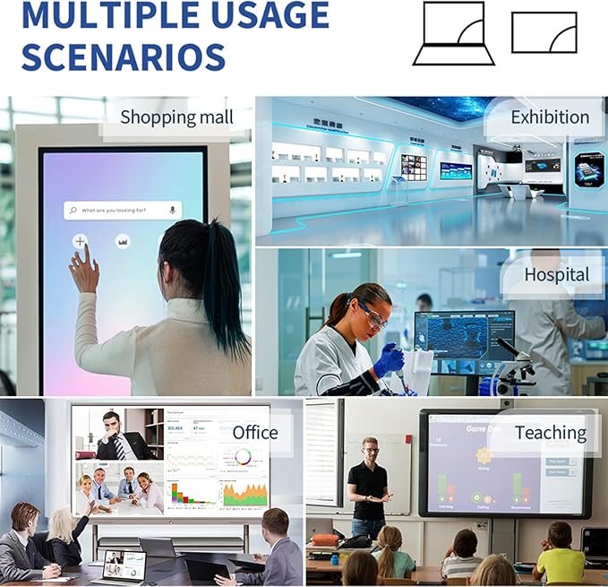 TouchWo 43 inch Interactive Touchscreen Monitor, Smart Board with 16:9 Display 1080P, Win-10 Electronic Whiteboard Touchscreen PC for Office and Classroom, Core i7 RAM 8G & ROM 256G