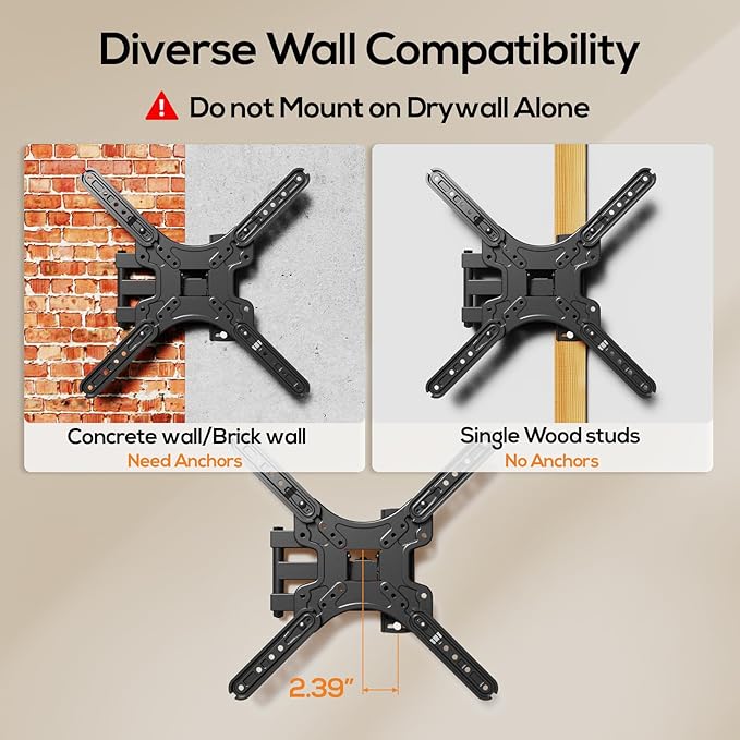 IWORKBOARD 43 50 55 inch Full Motion Corner TV Wall Mount for Most 32-60" TVs, Articulating Swivel Tilting TV Wall Mount Bracket, up to 77 lbs, VESA 400x400mm, Single Stud