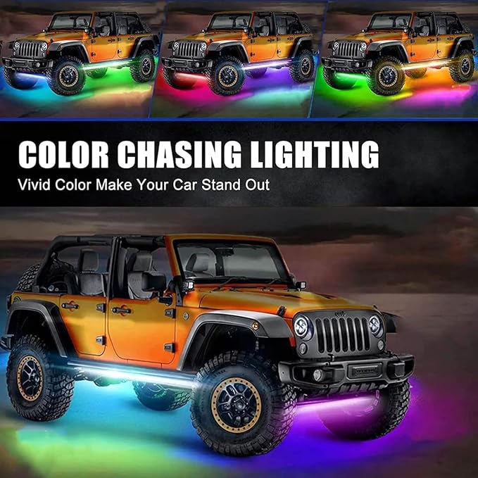 Goodream Car Underglow Kit, 12V 6 pcs RGB Led Lights Strip Neon Ambient Sets with Turn Signal for Cars, SUV, Truck Exterior Chassis Colorful Glow Accessories Controlled by APP, Sync to Music
