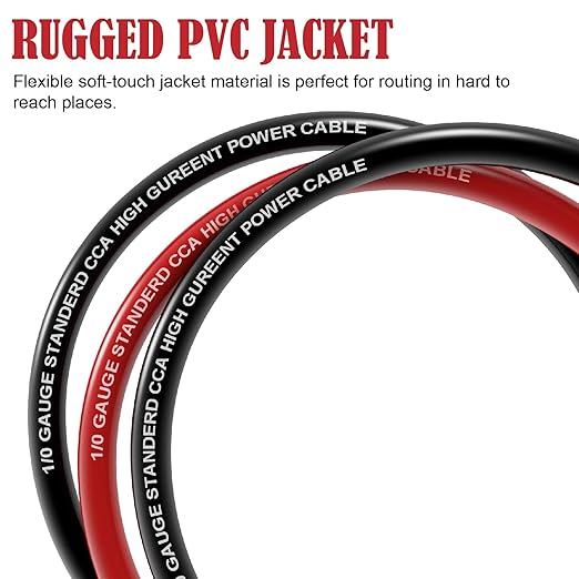 1/0 Gauge Wire CCA (20Ft Each Black/Red) Primary Automotive Wire with Lugs Kit,250A ANL Fuse,1/2 Inch Cable Split Sleeving,Battery Cable,Car Amplifier Power Ground Wires,Amp Install Wiring