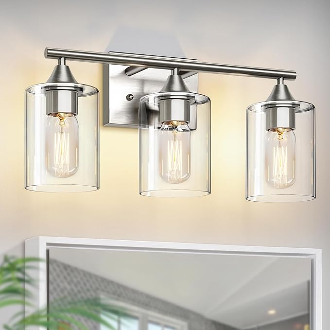 XPEHK 3-Light Bathroom Light Fixtures,Brushed Nickel Vanity Light,Modern Bathroom Lighting Fixtures Over Mirror,Wall Lighting Sconces for Mirror Bedroom Living Room Vanity Table Hallway