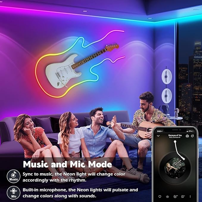 SINLEY Led Neon Rope Lights,Control with App/Remote,Flexible Led Rope Lights,Multiple Modes,IP68 Outdoor RGB Neon Lights Waterproof,Music (50FT)