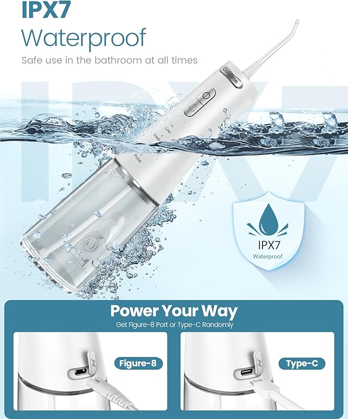 Onlyone Rechargeable Cordless Water Flosser with Adjustable Water Pressure for Daily Oral Care, Power Dental Flosser for Home and Travel Use, Portable Oral Irrigator for Sensitive Gums and Braces Care