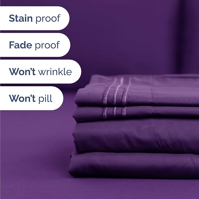 Twin Size 3 Piece Sheet Set - Comfy Breathable & Cooling Bed Sheets Set - Hotel Luxury Bedding for Women, Men, Kids, Teens, Boys & Girls - Deep Pockets, Ultra-Soft, Wrinkle Free - Oeko-Tex - Purple