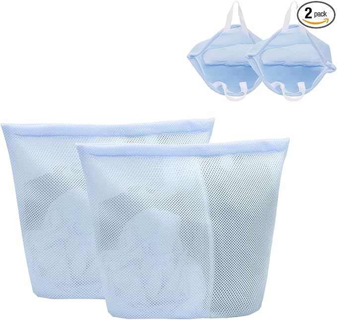 Guozcaray 2 Pcs laundry bag with handles mesh laundry bags washing machine laundry totes travel storage and sorting bag for Clothes laundry bag for delicates(Blue2N)