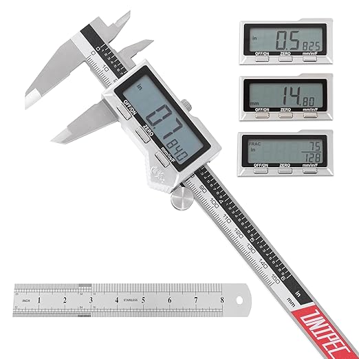 6" / 150 mm Stainless Steel Digital Caliper (IP54) & Stainless Steel Rule Set, Inch/Millimeter/Fraction Conversion, Splash-Proof Protection with Large LCD Display – Precision Measuring Tools