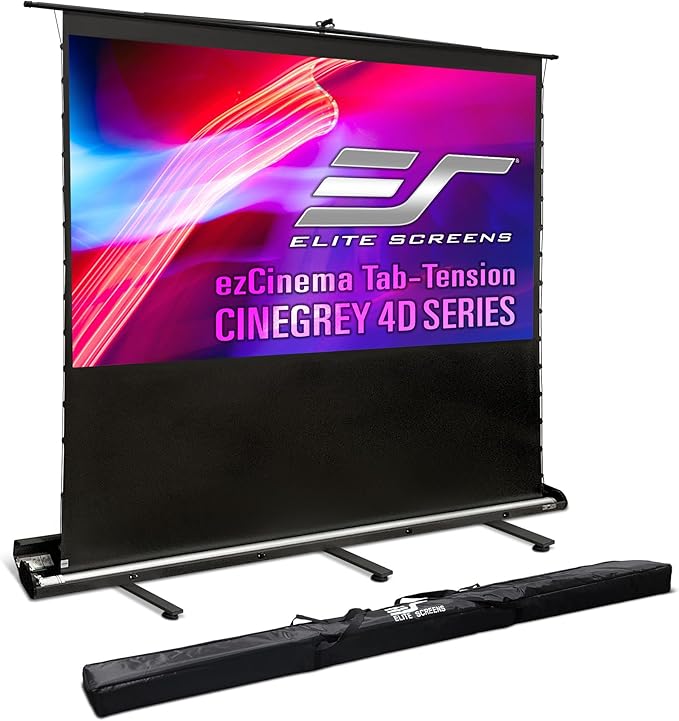 Elite Screens ezCinema Tab-Tension CineGrey 4D, 121-inch 16:9, Manual Floor Pull Up ISF Ceiling Ambient Light Rejecting, Portable Home Office Classroom Projector Screen with Carrying Bag, FT121UH-C4D