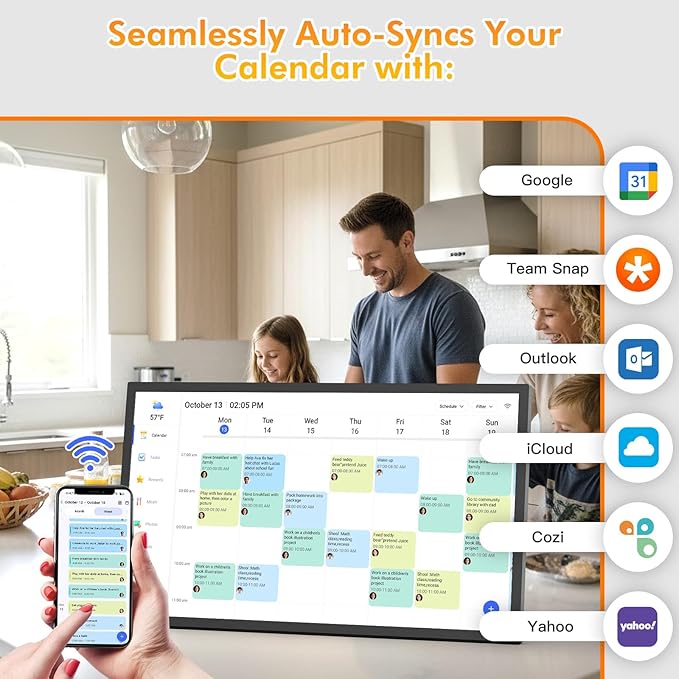 24" Digital Calendar Picture-Frame for-Wall-Planner - Interactive Display Electronic Calendar Picture Frame, Star Reward, Chore Chart, Sync Google iCloud Outlook Calendar, Wall Mount, Gift for Mom Dad
