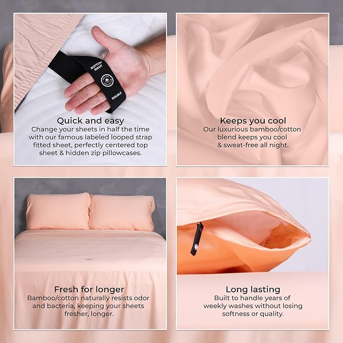 THE LAD COLLECTIVE 3.0 Twin XL Bedding Set - 4-Piece Bedset w/Fitted Sheet, Top Sheet & 2 Standard Pillowcases [Duvet Not Included] - Bamboo-Cotton - The Yellowstone Collection Peach