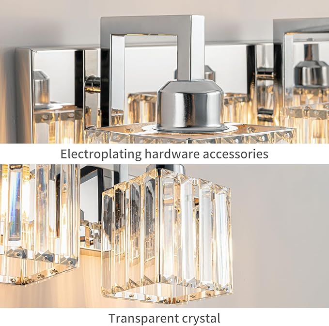 FDPBY Modern Bathroom Vanity Light 2-Lights Chrome Crystal Wall Lamp Bathroom Modern Crystal Vanity Lighting