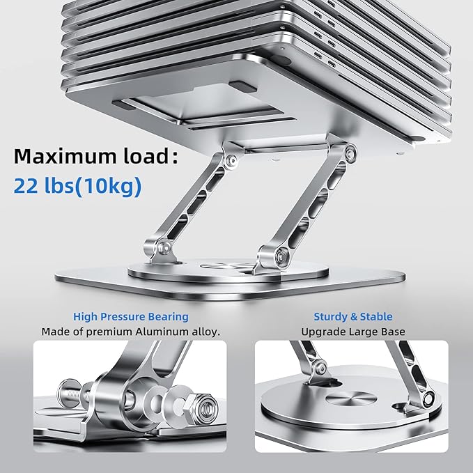 MCHOSE Laptop Stand with 360° Rotating Base, Foldable Adjustable Computer Holder, Ergonomic Design Compatible with MacBook Air Pro, Dell XPS, HP, Lenovo More 10-17" (A-Silver)