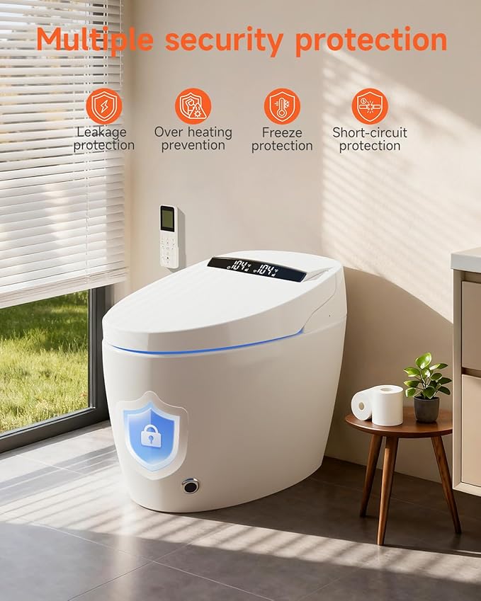 WANSID Smart Toilet with Bidet Built in, Bidet Toilet with Auto Open/Close Lid, Foot Sensor Operation, 1.28GPF, Heated Seat & Instant Warm Water Dryer, Tankless One Piece Electric japanese toilet