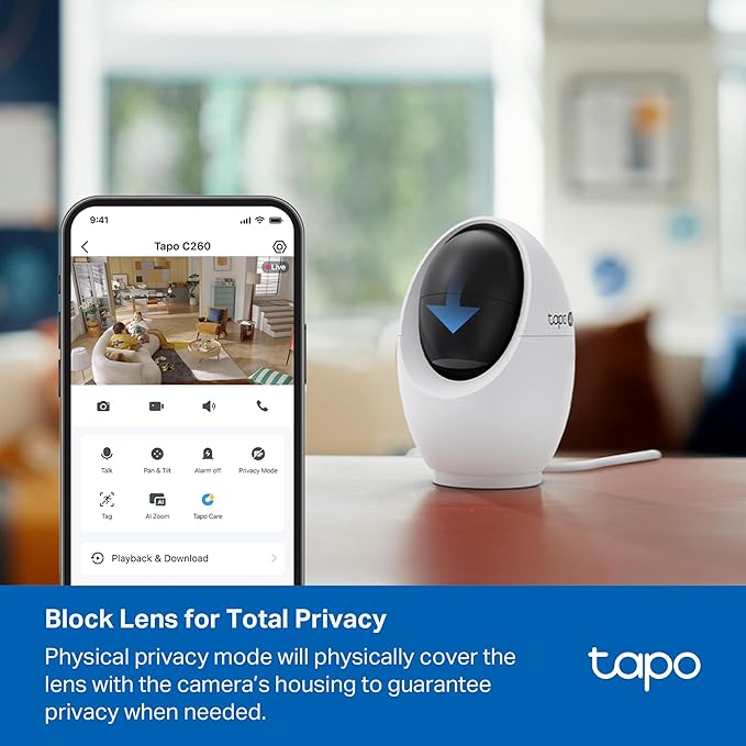 Tapo 4K Pan/Tilt Indoor Security Camera for Baby Monitor, Dog Camera w/Motion Detect and Track, 360° View, Color Night Vision, SD/Cloud Storage, Works w/Alexa, Google, and Bixby RoomCam 4K
