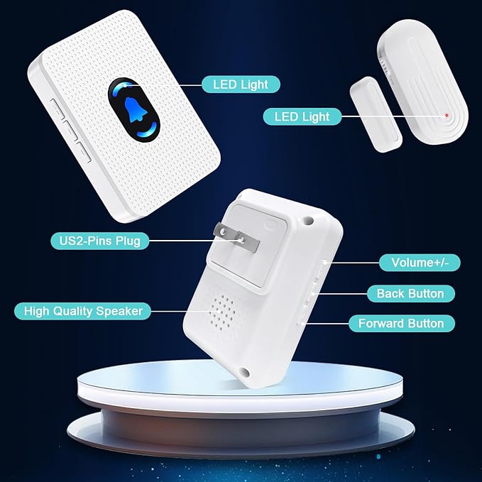 Daytech Wireless Door Chime Alarm System - 800ft Range, 20 Melodies, 5 Volume Levels, LED Alert with 2 Sensors + 1 Receiver for Home, Business, Office & Store Security