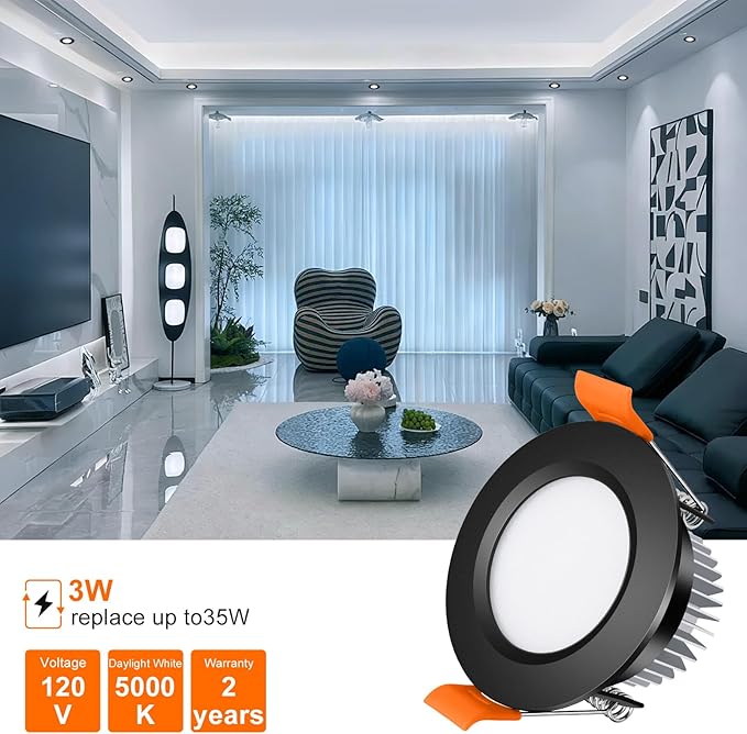 inShareplus 2 Inch LED Recessed Lighting, Black Downlight Dimmable 3W (35W Equivalent), 5000K Daylight White, CRI80, Recessed Light Fixtures with LED Driver (10 Pack)