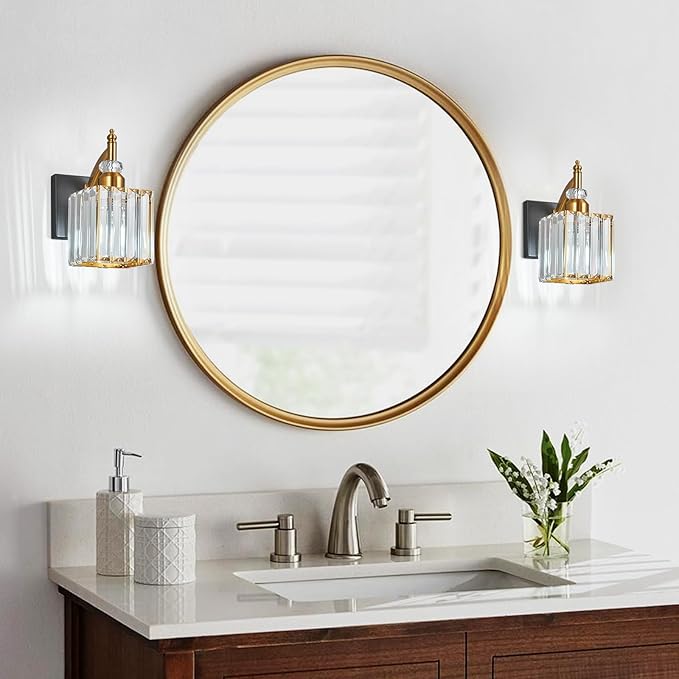 BBLLWJ Modern Wall Sconces Set of Two Black Gold Indoor Wall Mounted Room Sconce Crystal Wall Lighting Bathroom Vanity Light Fixtures