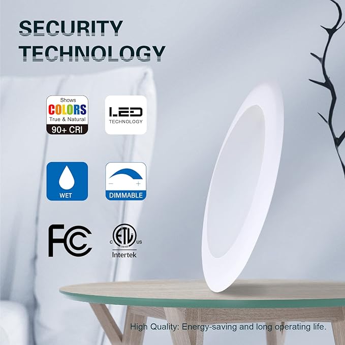 TOPELER 6in Dimmable Flush Mount Ceiling Recessed Light, 15W 4000K Cool White Low Profile Surface Mount LED Disc Light, Installs with J-Box or Canister, ETL-Listed Approvel, 6 Pack