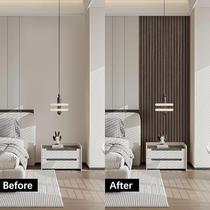 ARMURO Wood Panels for Wall 2 PCS - Extra-Long Wood Slat Wall Panel - DIY Acoustic & Soundproof Wood Wall Panels - 3d Wall Panels Peel and Stick Noise Reducing Feature Wall - (Black 11.8" W x 94.5" L)