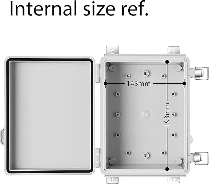 Gratury Junction Box, IP67 Waterproof Plastic Enclosure for Electrical Project, Hinged Grey Cover, Includes Mounting Plate and Wall Bracket 220×170×110mm (8.6"×6.7"×4.3")