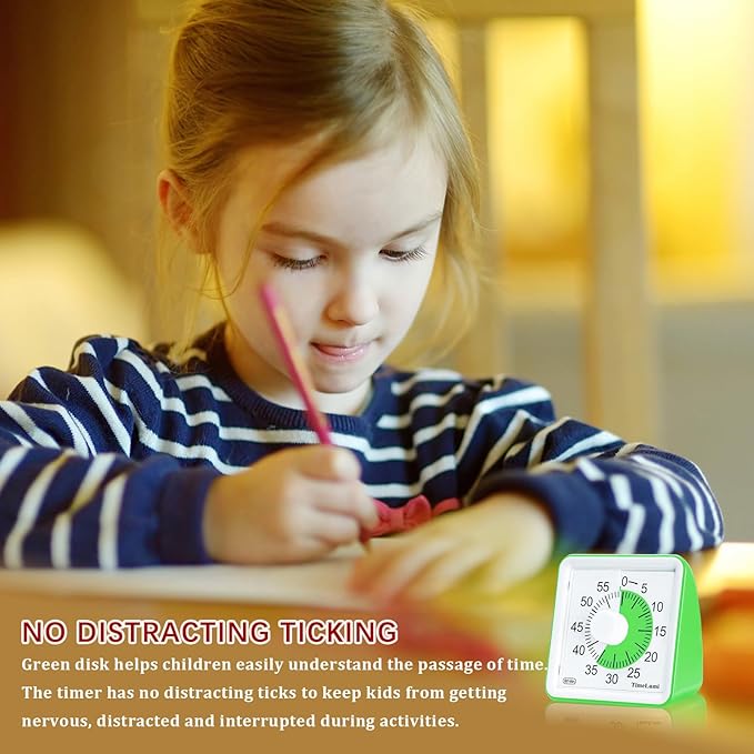TimeLumi 60-Minute Visual Timer for Kids, Time Management Tool Study Classroom Timer, Home Edition Silent Countdown Timer for Toddler, Teachers and Adults (Green)
