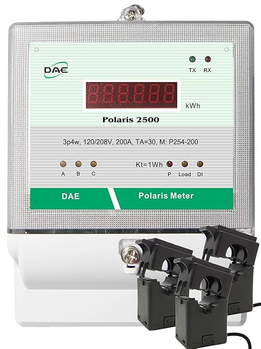 DAE P254-5000 KIT, UL 5000A kWh Meter 3 Phase 120-480V 50/60Hz RS485, 3 Split CTs (3", 5" Inner Dimension)
