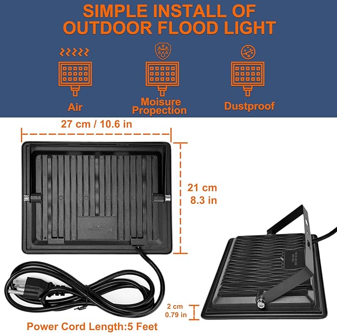 XXBSAZ 200W LED Flood Light Outdoor, High Output Plug-in & Hardwired Commercial Work Light, IP66 Waterproof 6500K Daylight for Parking Areas, Warehouses & Loading Zones (2 Pack)