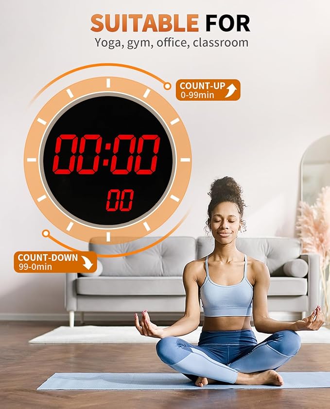 GLOKUUCA 12" Large Digital Wall Mount Clock, Count Down Timer, Alarm, Big LED, 12 RGB Color, Temperature for Living Room Classroom Desk, Xmas, Birthday Gift for Senior Mom Dad (Round)
