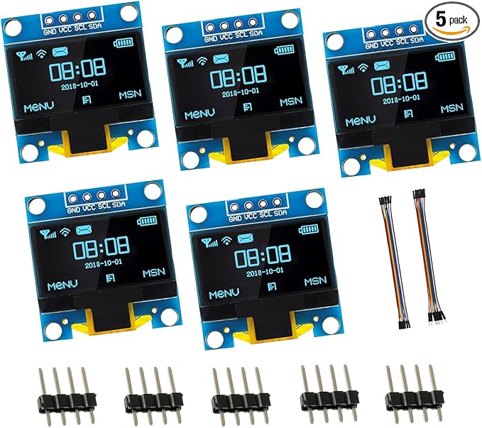EPLZON 5 Pack 0.96 inch OLED IIC Display Module 128x64 Pixel Mini Self-Luminous Display Screen Board for Arduino Projects Raspberry Pi with Wire(Blue)