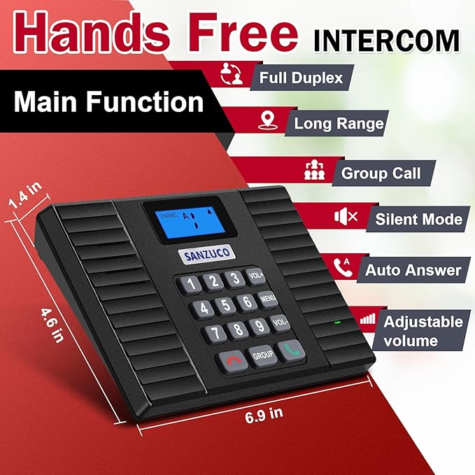 SANZUCO 60D Intercoms Wireless for Home, Full Duplex Intercom System for House/Business, 1400ft Intercoms Hands-Free Real-Time Talk, Expandable to 18 Stations, Group Call & Auto Answer (2 Stations)