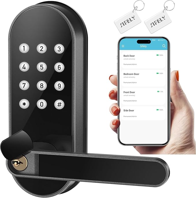 Keyless Entry Keypad Smart Door Lock with Handle & Knob – Digital Deadbolt for Front, Bedroom, Office & Interior Doors, App Control for Airbnb, Guests & Kids, Easy DIY Install (No Fingerprint)