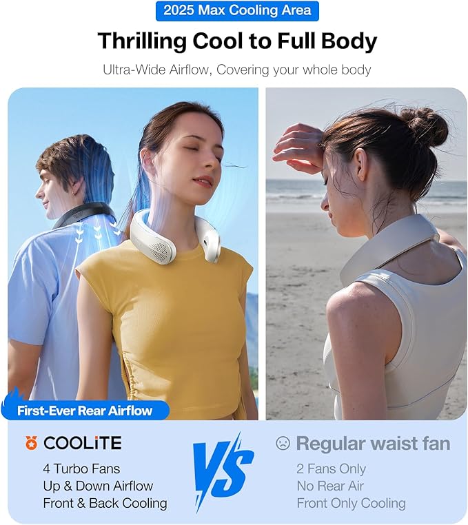 TORRAS COOLiTE Neck Fan, Industry’s Strongest Wind Power, Portable Neck Fan with 14H Battery, 360° Cooling Neck Fan, Lightweight & Foldable Neck Fans for Outdoor, Travel, Gifts for Dad, Women, Ivory