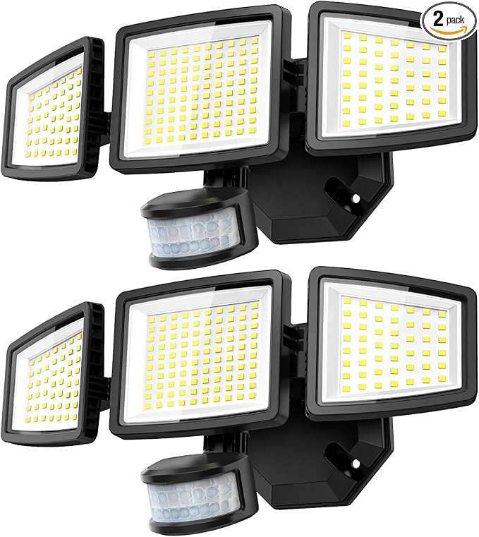 PURICH LED Security Lights Motion Sensor Light Outdoor, 7000LM, 6500K, Waterproof, Flood Light Outdoor Motion Detector with Adjustable 3 Head, Hardwired Wall Light for Entryway, Yard, Garage (2)