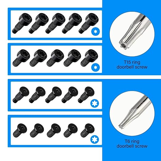 Replacement Ring Screwdriver Bit Set Blue & 20Pcs Doorbell Screws T6 T15 & Charger Charging Cable Cord for Video Doorbell, Video Doorbell 2 3 Pro Accessories & Elite Fits All Ring Video Doorbell Kit
