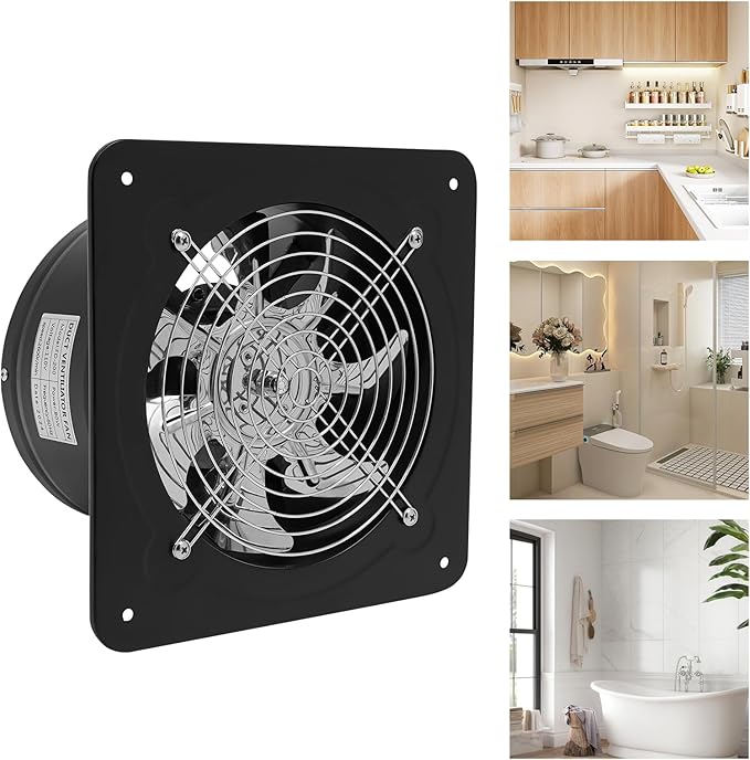 XUFOPLY 7.68 Inch Exhaust Fan, 110V 80W Wall Mounted Vent Fans 2600RPM Kitchen Bathroom Windows Fan Metal Extractor Fan for Attic, Garage, Window Ventilation (Black, 7.68 Inch)