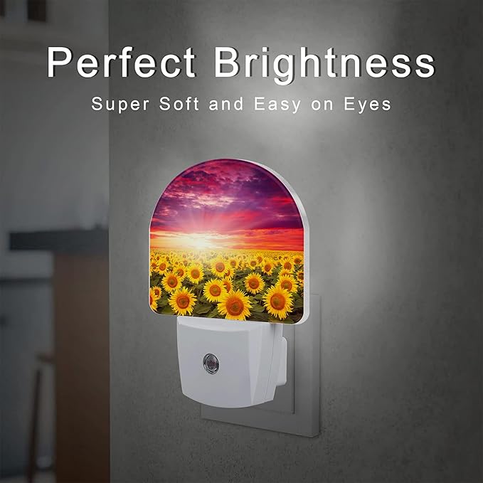 sndheke Sunflowers with Sunset Night Light for Kids,Blooming Summer Sunflowers Night Light Plug in with Dusk to Dawn Sensor,0.5w Energy Saving Nightlight for Hallway Stairway Kitchen Bedroom
