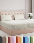 Split King Size 5 Piece Sheet Set - Comfy Breathable & Cooling Bed Sheets Set - Hotel Luxury Bedding for Women, Men, Kids, Teens, Boys & Girls - Deep Pockets, Soft and Wrinkle Free - Beige Stripes 2