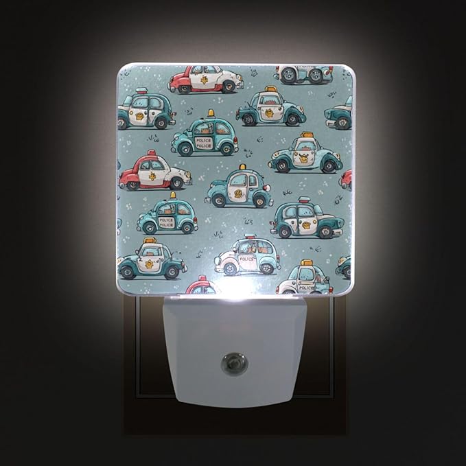 Pigsaly Led Night Light Funny White Police Cars Night Light Plug in Wall Lamp Smart Dusk to Dawn Sensor Nightlight Led Lamp Energy Saving Lights Gift for Kids Room Bedroom Bathroom Hallway