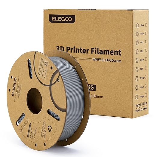 ELEGOO PLA Filament 1.75mm Grey 1KG, 3D Printer Filament Dimensional Accuracy +/- 0.02mm, 1kg Cardboard Spool(2.2lbs) 3D Printing Filament Fits for Most FDM 3D Printers
