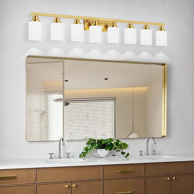 DIKAIDA 52inch Gold Bathroom Light Fixtures, Modern Bathroom Vanity Light with Milky White Glass Shade, Gold Wall Lamp Sconces for Mirror Bedroom, Living Room Hallway
