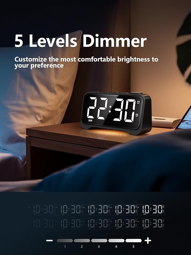 Vibrating Alarm Clock for Heavy Sleepers with Bed Shaker, Extra Loud Buzzer, Dual Alarms, Adjustable Night Light, USB Charging, Battery Backup, for Seniors, Teens, Hearing Impaired