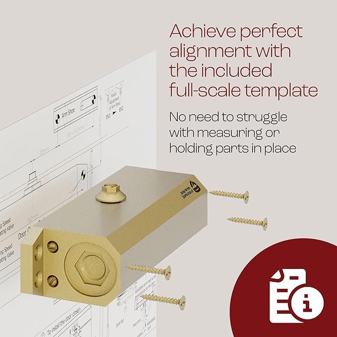 PrimeWare DC-300 Automatic Adjustable Door Closers for Home | Soft Close, No Slam | Residential and Commercial Door Closer | Level 3 | for Doors Weighing 90-140 lbs | Hydraulic Door Spring - Gold