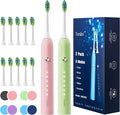 7AM2M Rechargeable Sonic Electric Toothbrush 2 Pack, Soft Toothbrushes for Adults and Kids with 12 Brush Heads, IPX7 One Charge Use for 90 Days, 5 Modes with 2 Minutes Build in Smart Timer