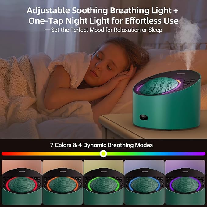 ANWOON Sound Machine & Aroma Diffuser Pro 4-in-1 Sleep System, Premium Metal Shell with Schumann Resonance &Night Light, White Noise &50+ Natural Sounds -for Sleep, Focus, Relaxation -Adults Kids Baby
