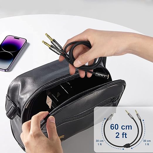 J&D 1/8 Inch TRS Stereo Y Splitter Cable, Gold Plated Copper Shell 3.5mm Female to Dual Male Adapter, Only Suitable for Switching, 2 Feet
